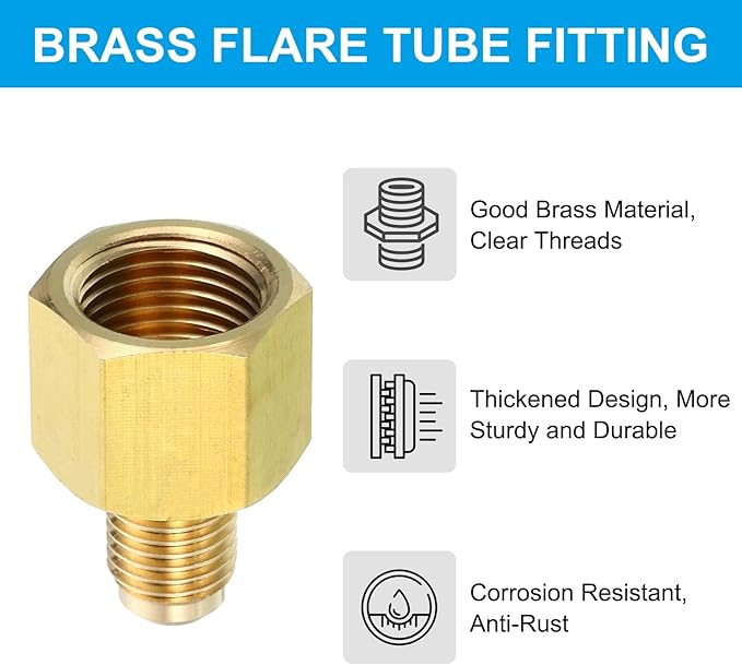 Patikil 3/8 Inch Female x 1/4 Inch Male Flare Connector, SAE 45 Degree Brass Adapter for Air, Gas, Refrigeration, HVAC
