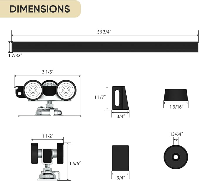 JUBEST 5FT Pocket Door Kit, Commercial Grade Sliding Pocket Door Hardware Kit, Aluminum Box Pocket Door Track 56.75", Sliding Door Kit for 24"~30" Wide Door, Black Pocket Door Hardware,Easy to Install