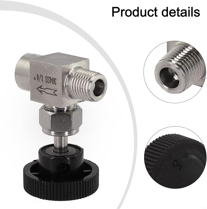 Needle Valve 1/4 Npt Valve Female To Male 304 Stainless Steel Flow Control For Water Gas Oil Systems Black Silver Plumbing Fitting