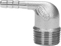 DERNORD 1/4" Hose Barb x 1/2" Male NPT Stainless Steel 90 Degree Elbow- Home Brew Pipe Fitting