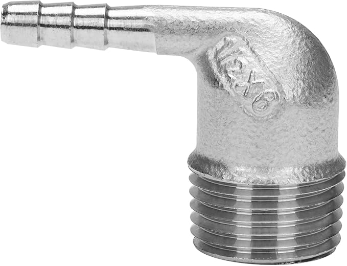 DERNORD 1/4" Hose Barb x 1/2" Male NPT Stainless Steel 90 Degree Elbow- Home Brew Pipe Fitting