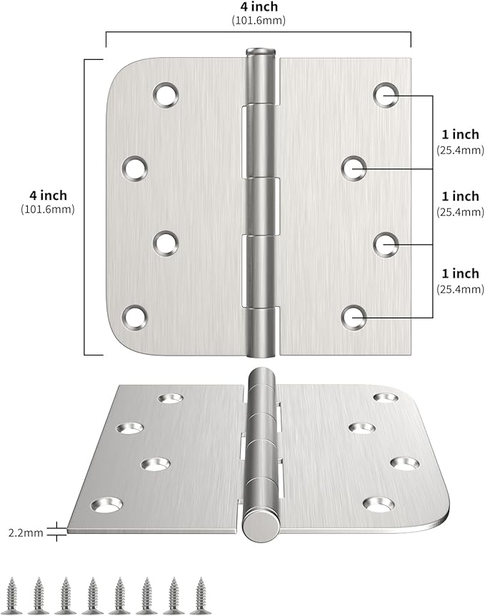 goldenwarm 3 Pack Brushed Nickel Door Hinges 4inch x 4 inch Satin Nickel Iron Door Hinges with Square & Round Corners
