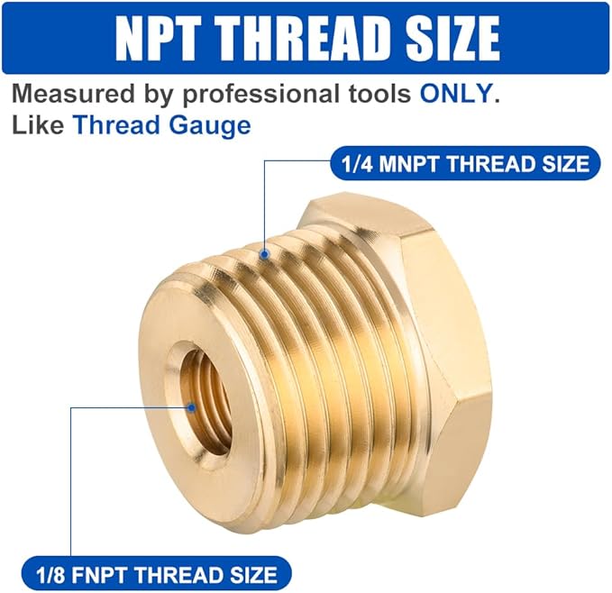 (Pack of 5) EFIELD Brass Reducer Hex Bushing 1/4" Male NPT X 1/8" Female NPT Adapter Threaded Pipe Fittings,(NPT021-5PCS)
