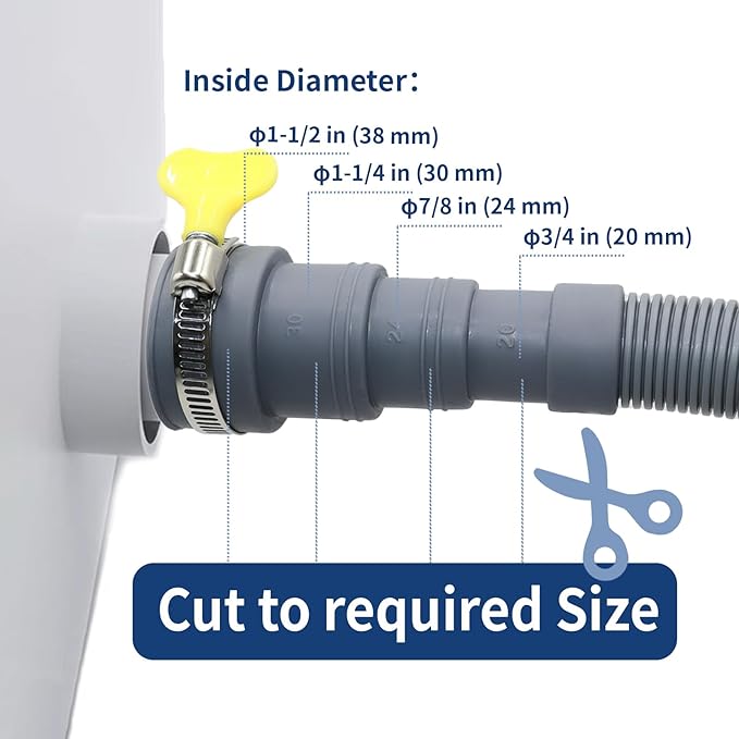 19.6 FT Washing Machine Drain Hose, Flexible Dishwasher Drain Hose Extension Kit, Universal Washer Drain Hose, Corrugated Washer Hose with 1 Adapter, 2 Hose Clamps, 1 U-Bend Hose Holder, Gray