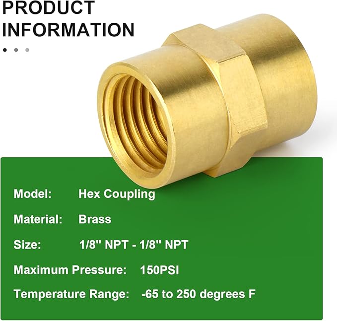 TAISHER 2PCS Brass Pipe Fitting, Coupling, 1/8-Inch Female Pipe x 1/8-Inch Female Pipe