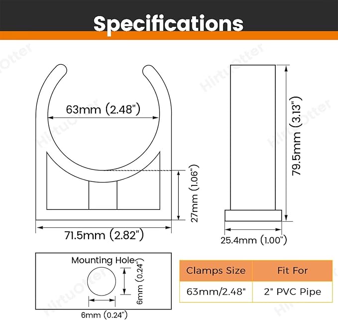63mm/2.48" (3 PCS) U-Shaped PVC Pipe Clamps (White), Hose Hanger Support, High Strength for Home Plumbing, TV Trays, Water Supply, Garden Tubing, PEX, UV Resistant, fit for 2" PVC Pipe Sch40