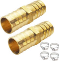 2PCs 3/4" Brass Hose Barb Fitting Straight Shape Barbed Splicer Mender Union Fitting with 4PCs Hose Clamp for Oil Water Air