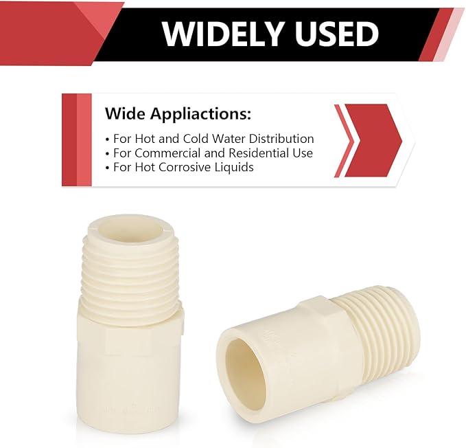 (50 Pack) EFIELD CPVC CTS Male Adapter Fittings, 1/2" Slip X 1/2" Male Thread,(CPVC033-10-50PCS)