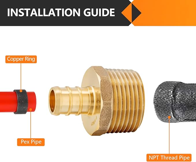 HeSun 100-Pack PEX Fittings, 1/2" PEX x 3/4" Male NPT, Brass Pex Male Adapter, Crimp Fitting for Pex Pipes, ASTM F1807