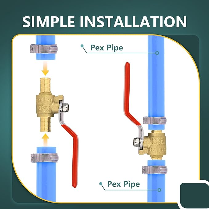 40 Pack Ball Valves, 1/2" Pex Crimp Shut Off Valve Red, Brass Full Port Pex B Shut Off Ball Valve for Hot and Cold Water, NSF/ANSI 61 Certified