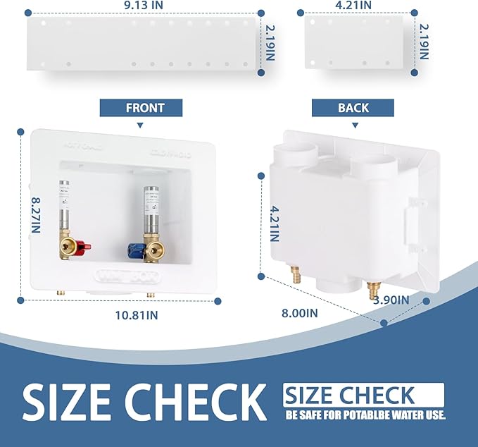 Premium Washing Machine Outlet Box, with Stainless Steel Water Hammer Arrestor, 1/2-Inch Pex Crimp x 3/4-Inch MHT Connection, Laundry Washer Valve Outlet Box with Clear Text Instructions