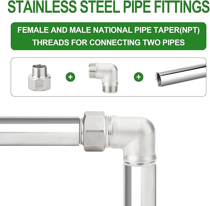 TAISHER 2PCS 304 Stainless Steel Pipe Fitting, Reducer Adapter, 1-1/4" NPT Male x 1-1/2" NPT Female