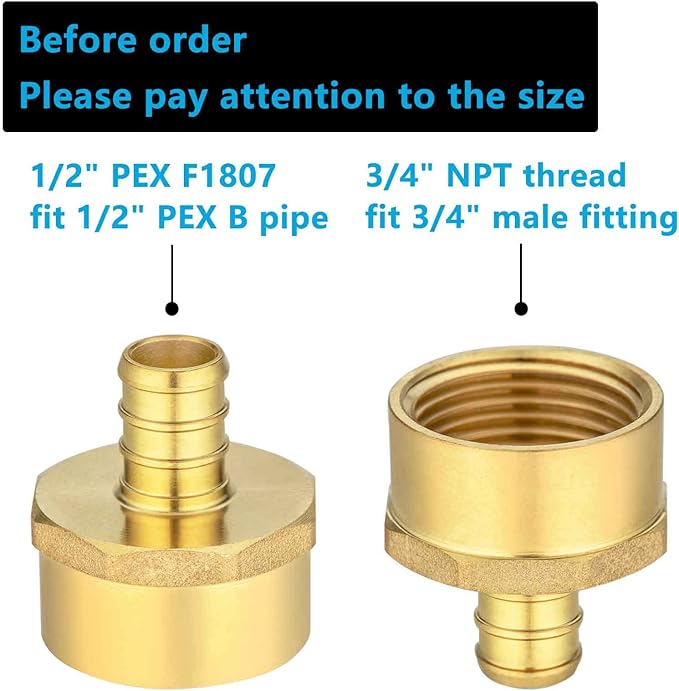 (10 Pack) Lidertik PEX Fittings Female Adapter, 1/2" PEX F1807 to 3/4" NPT Female Threaded Adapter Brass