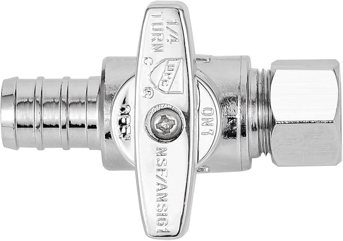 1/2 Pex Straight Stop Valve Sink Toilet Shut Off Valve,2 Pack Turn Straight Stop Valve 3/8" OD Compression X 1/2" Barb Crimp Pex LF Chrome Plated Brass with 2pcs