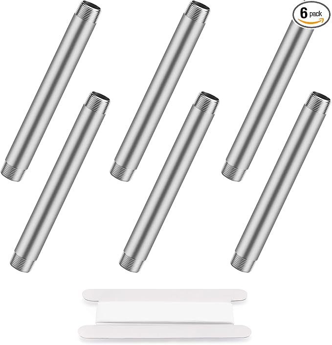 3/8"x6" 304 Stainless Steel Pipe, 3/8" NPT x 3/8" NPT Male Threaded Nipple, SCH40 Heavy Duty Pre-Cut Steel Pipe for Plumbing Gas, Hydraulic, and Industrial Applications(6", 6 Piece)