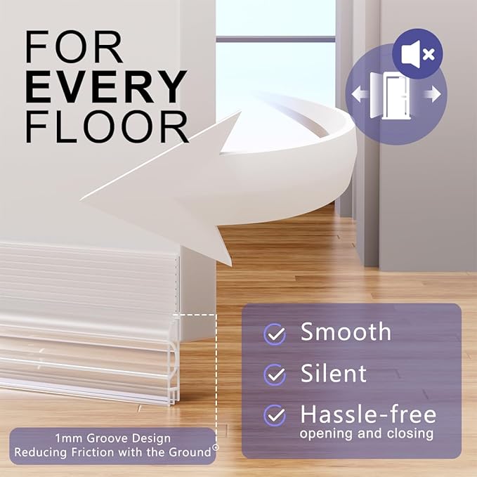 Door Draft Stopper,Adjustable Door Sweep for Bottom of Door,Silicone Weather Stripping Door Bottom Seal Blocker Air Noise,Under Door Gap Filler for Interior/Exterior Doors(Transparent, 39inch)