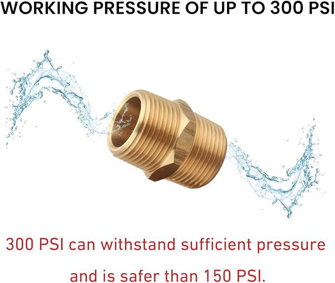 3/4 Inch NPT Brass Nipple Male Pipe Fitting Adapter, Hex Nipple, (3/4 inch x 3/4 inch NPT Male, 2 Piece), Straight Connector Pipe Fitting, Thread 1" OD to 1" OD