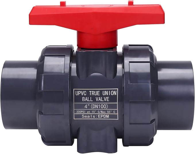 DERNORD PVC True Union Ball Valve NPT Threaded with Full Port, EPDM O-Rings, and Reversible PTFE Seats, Rated at 200 PSI (4 Inch NPT Threaded)