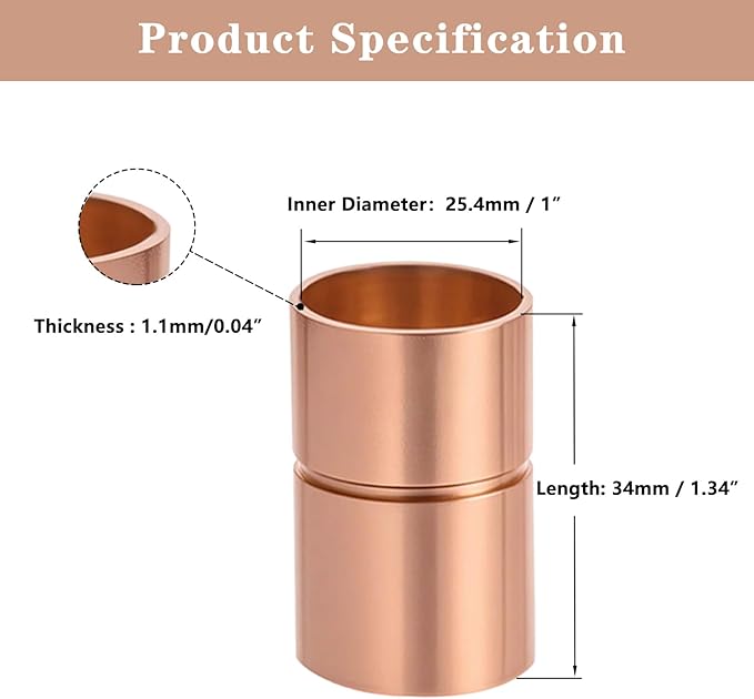 Straight Copper Coupling Fittings, 1 Inch Copper Pipe Welding Joint Connector Adapter for HVAC Air Conditioner, Sweat End Pipe Fitting with Rolled Tube Stop, Pack of 2
