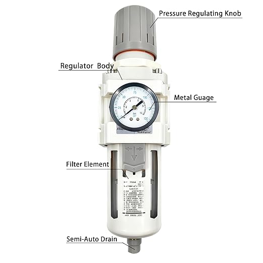 XingNEeng 3/4" NPT Compressed Air Filter Regulator Lubricator Combo, Water/Oil Trap Separator, Gauge(0-150 psi), Semi-Auto Drain, Poly Bowl, 5 Micron Brass Element, Bracket, for Pneumatic Systems