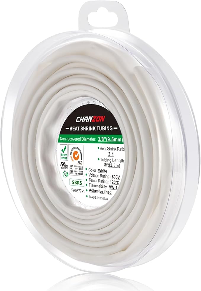 Chanzon 3:1 Ratio 3/8" (9.5mm) Heat Shrink Tubing - Marine Grade Waterproof Adhesive Lined - 8Ft Roll (2.5M Total Length) White Polyolefin Sleeving Wrap Shrinking 3 to 1 Ratio 1pcs