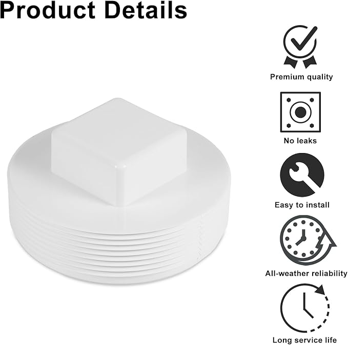 2pcs PVC Cleanout Plug, 6" NPT Male Threaded Sewer Cleanout Cover Attached to Sewer and Drain Pipe, for Plumbing Drainage Piping Systems