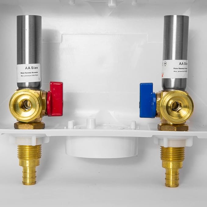 EFIELD Premium Washing Machine (Laundry) Outlet Box, 1/2-inch Pex Crimp Connection, Center Drain With Stainless Steel Water Hammer Arrestor,(WM028)