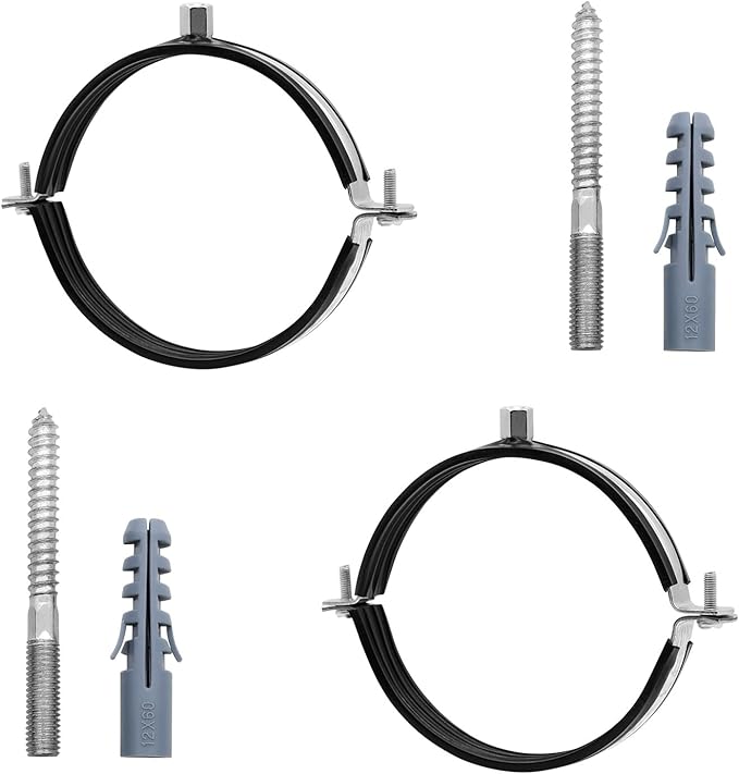 2 Pcs 4.9-5.1 Inch Split Ring Pipe Hanger, 125-130mm Heavy Duty Adjustable Pipe Bracket Clamp with Screw & Expansion Tube, Wall Ceiling Mount Combination Thread M8/M10 Metal Pipe Clamps