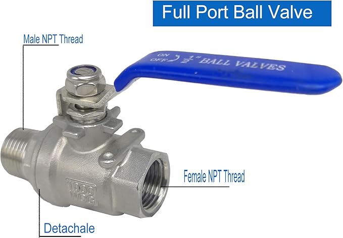 Full Port Ball Valve 1/2" NPT Heavy Duty Stainless Steel 304 Male x Female Thread For Water,Oil and Gas（1000WOG）