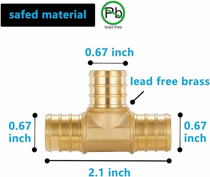 (10 Pack) Lidertik 3/4 Pex Tee Brass Tubing T Crimp Pipe Pex Fittings 3/4 Inch