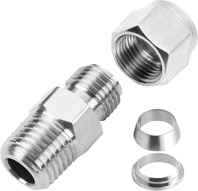 Yoebor Stainless Steel 304 Compression Tube Fitting Straight Adapter Connector with Double Ferrules 3/4" OD x 3/4" NPT Male, Pack of 2