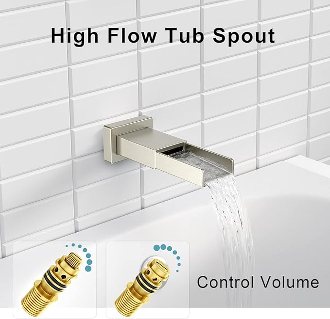 SR SUN RISE 12 Inches All Metal Shower System with Tub Spout Square Rain Shower Head and Handheld Combo Shower Fixtures, Bathtub Faucet Set, Shower Valve and Trim Kit, Brushed Nickel