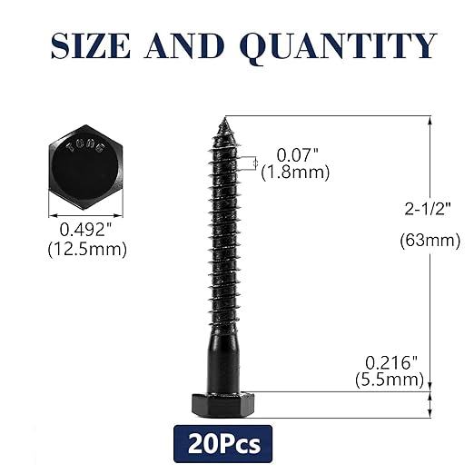 5/16" x 2-1/2" Hex Head Lag Screws Bolts 20Pcs 304 Stainless Steel 18-8, Partial Thread, Hexagon Head Wood Screws by Black Oxide by SG TZH