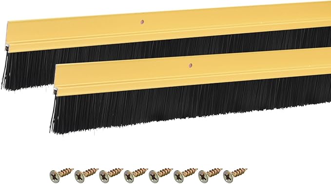 uxcell 2Pcs Door Brush Bottom Sweep H-Shape Aluminum Alloy Base with 1.2-inch PP Brush for Home, Industrial (47-inch L, Golden)