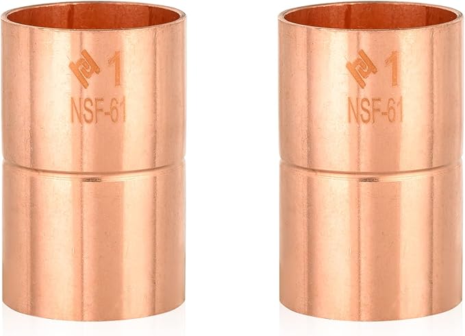 HeSun 200-Pack Copper Fittings, 1-Inch Copper Coupling with Rolled Stop, C x C with Sweat Solder Connection
