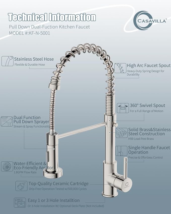 Kitchen Faucet, Kitchen Faucet with Soap Dispenser, Faucet for Camper Farmhouse RV Kitchen Sink, Single Handle Stainless Steel Kitchen Sink Faucets with Pull Down Sprayer, Nickel Brushed