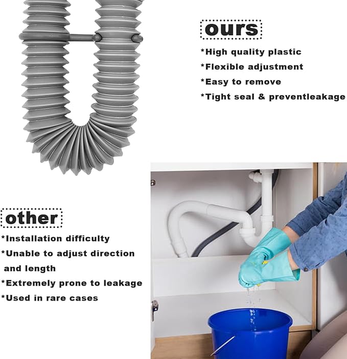 Flexible Expandable Bathroom P Trap, 1 1/4 to 1 1/2 Sink Drain Adapter Included, Wash Basin Rubber Tips Sink Drain Pipe, Universal Extension Tube for Kitchen Bathroom Sink Sewer Drain