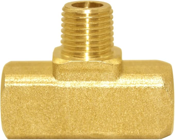 Joywayus Brass Pipe Fitting Barstock Street Tee T 3 way NPT 1/4" Female × 1/4" Male × 1/4" Female Adapter (Pack of 2)