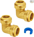 SUNGATOR 1-Inch Push Fit PEX Elbow, 90-Degree Plumbing Fitting Pipe Connector with Disconnect Clip, Push-to-Connect, Copper, PEX, CPVC, No Lead Brass Fittings (2-Pack)