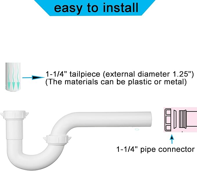 (1 Pack) Yariwiz White 1 1/4 Inch Basin Sink Drain Pipe Tubular Kit, Not Used for Kitchen Sink KSD-003W