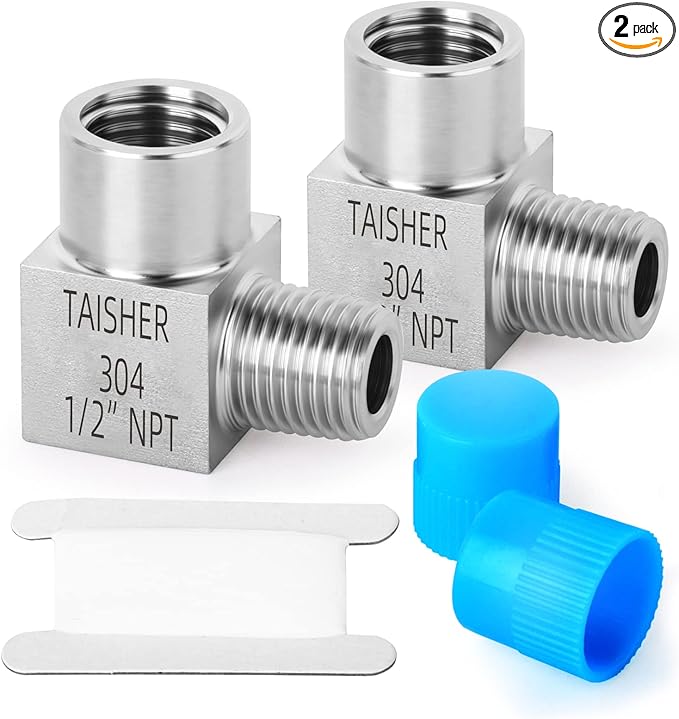 TAISHER 2PCS 304 Stainless Steel Square 90 Degree Barstock Street Elbow, 1/2 Inch NPT Male Pipe to 1/2 Inch NPT Female 304 Stainless Pipe Fitting
