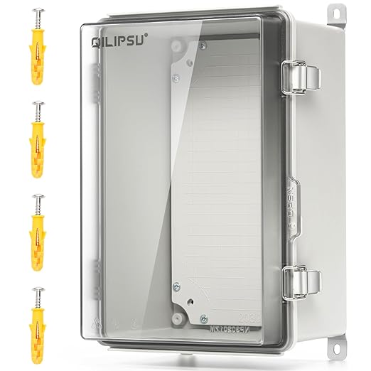 QILIPSU UL94-V0 Outdoor Electrical Box 11.8"x7.9"x6.7" Waterproof Junction Box Weatherproof PC/ABS Alloy Plastic IP66 Project Electric Enclosure Clear Hinged Door