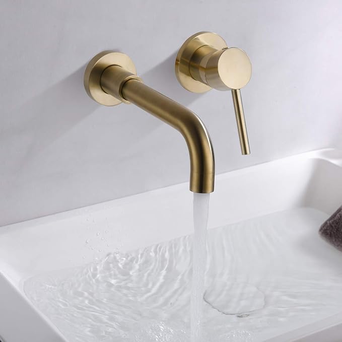 Sumerain Wall Mount Bathroom Faucet Brushed Gold,Single Handle with Brass Rough-in Valve