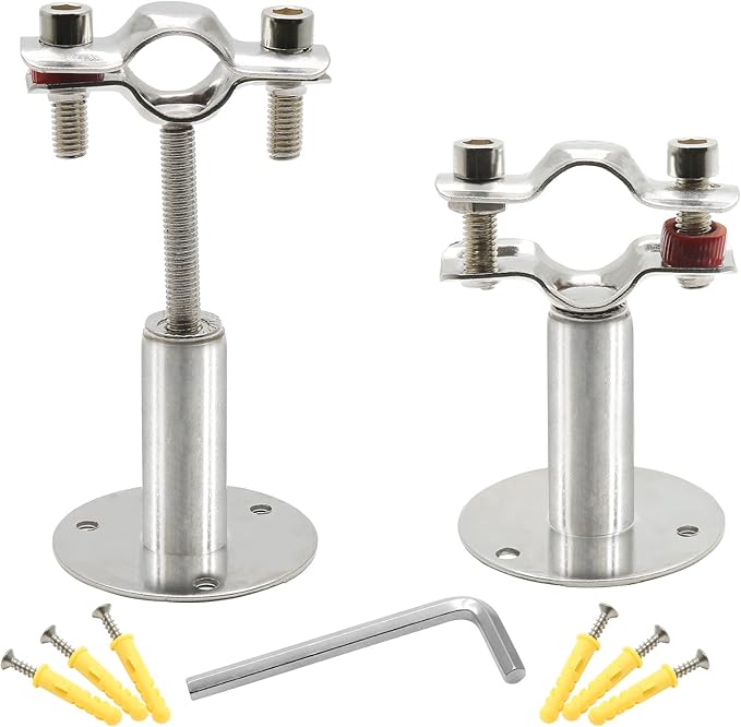 Piutouyar 2 Pcs Stainless Steel Wall Mount Ceiling Mount Pipe Support, Adjustable Pipe Ceiling Bracket Clamp Pipe Straps Fit for Dia 38mm(1-1/4inch) Pipe with Screws