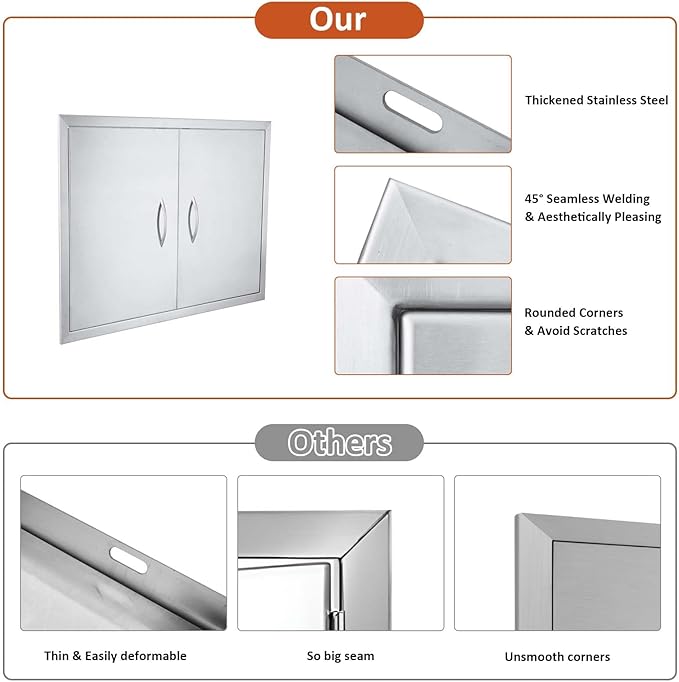 JIE JIN 24" W X 24" H Outdoor Kitchen Doors Double Doors Thickened 304 Brushed Stainless Steel BBQ Access Door BBQ Island Doors Outdoor Kitchen Accessories Door for Outdoor Kitchen BBQ Island