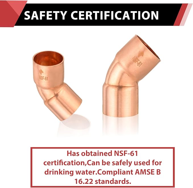 EFIELD 2" C X C Copper 45 Degree Elbow, LF Short Turn Copper Plumbing Fittings with Sweat Solder Connection,NSF Certified,(COPPER074)