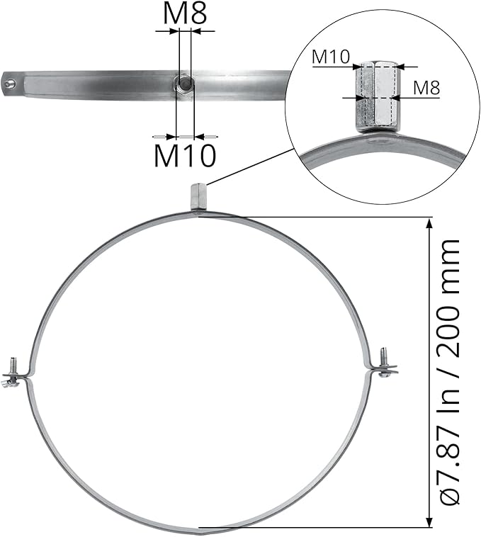 8" Inch Galvanized Pipe Hanger - Conduit Mounting Clamp - Tube Brackets - Pipe Clamps - Tube Wall Mounting Bracket Clamp - Rigid Conduit Holder - PVC and Metal Pipe Attachment Hanger