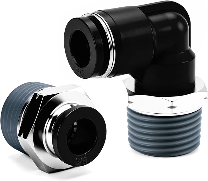 Pneumatic 3/8 Push to Connect Fittings Male Thread Elbow and Straight Combination Air Line Quick Connect Fittings 3/8"OD x 1/2"NPT Quick Connect Air Hose Fittings (Pack of 12)