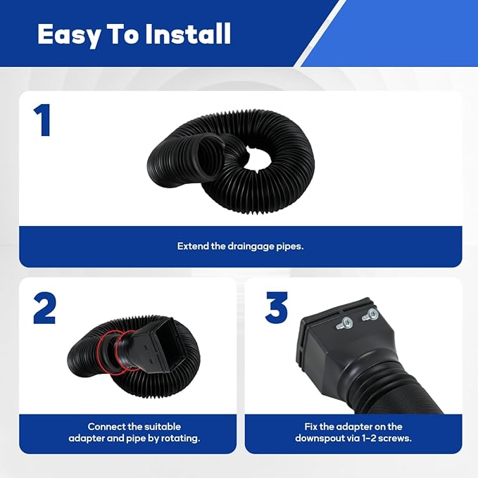 3 Pack black Rain Gutter Downspout Extensions Flexible,Drain Downspout Extender Connector 20"-68.8"，Thickened Down spout Drain Extension for Rainwater Drainage