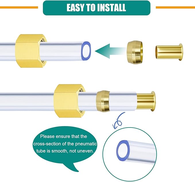 240PCS Brass Compression Sleeves Ferrules Inserts, 6 Sizes 1/2" 3/8" 5/16" 1/4" 3/16" 1/8" Tube OD Compression Fittings Assortment Kit for Air Water Fuel Oil and Inert Gases Line Connection